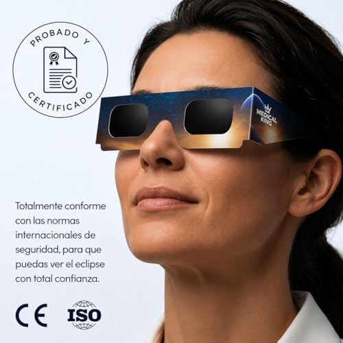 6 Gafas Eclipse Solar Homologadas ISO 12312-2 - Paquete de 6 Con 2 Lentes Fotográficos Para Smartphone Aprobados según la norma ISO, con certificación CE: Gafas para ver eclipses solar 2026