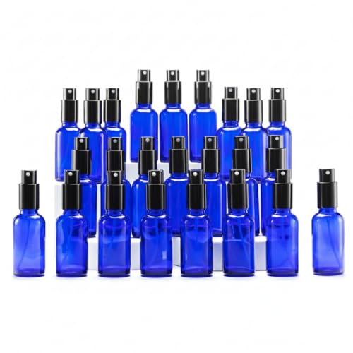 Yizhao 30ml Blue Glass Spray Bottle for Essential Oils, Small Empty Fine Mist Spray Bottle, for Cleaning, Aromatherapy, Cosmetic Sprays, Hair –24 Pcs