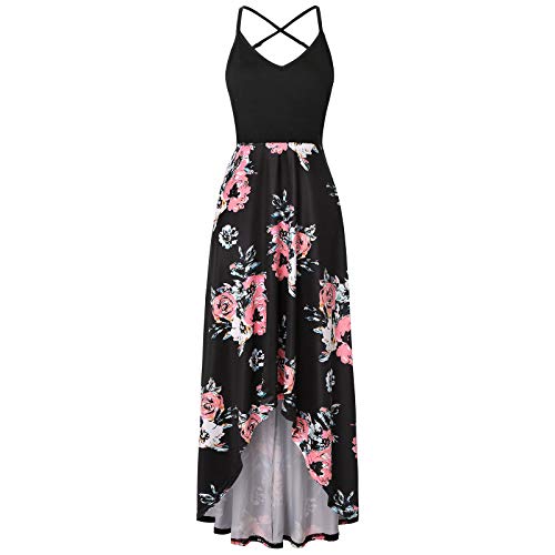 Women\'s Casual Sleeveless Dresses Summer V Neck Maxi Dress Criss Cross Backless Cami Dress Asymmetrical Floral Sundress