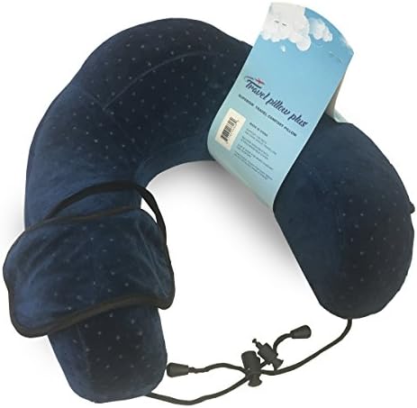Travel Neck Pillow Plus for Neck Support, Soft Memory Foam Neck Cushion for Airplane, Car & Train Lightweight & Portable U Shaped Cushion with Removable Soft Cover (Dark Blue)