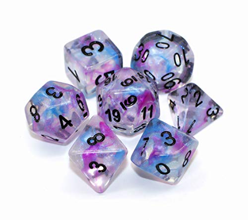 HD Dice DND Dice Set RPG Glitter Dice Fit Dungeons and Dragons D&D Pathfinder MTG Role Playing Games Polyhedral Dice Transparent Dice with Purple & Blue Swirls