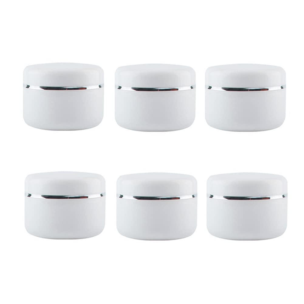 6 Pack 50ml Empty White Plastic Round Jars Bottles with Inner Liners and Screw Lid Refillable Makeup Cosmetic Jars for Face Cream Eye Shadow Lip Balm Lotion Storage Container