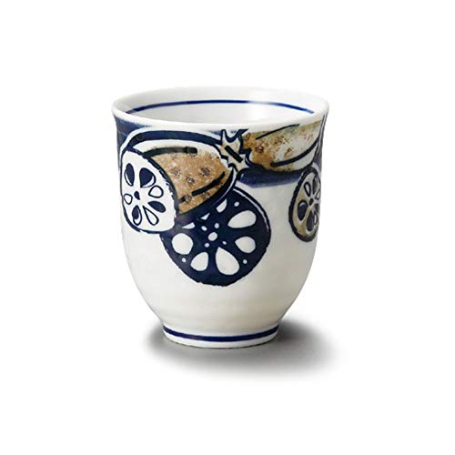 Yamakiikai Mino ware(minoyaki) Japanese tea cup yunomi φ2.95" x H3.15" Cool Design (Lotus root)