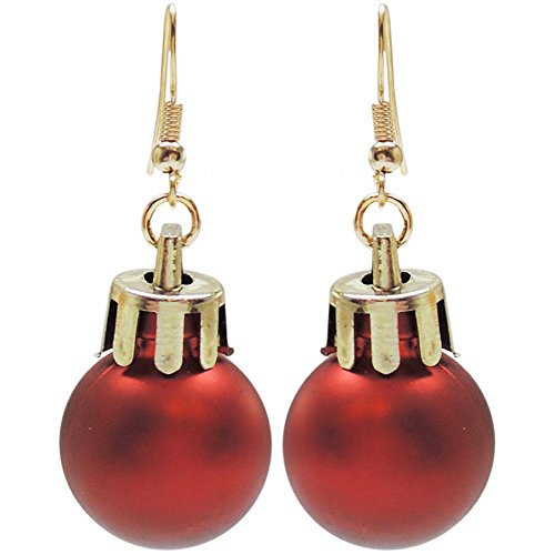Christmas Ball Earrings, 5/8" Unbreakable, Matte Finish in Red with Matte Finish