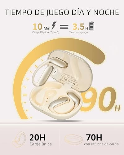 EEXXYZ Open Ear Headphones, Translators Headphones with AI in Real Time Wireless Bluetooth 6.1, 90H Battery, IP66 Waterproof, Open Ear Running and Office (Gold)