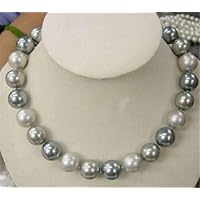 FidgetGear Genuine 8/10/12/14mm South Sea White Silver Gray Shell Pearl Beads Necklace 18