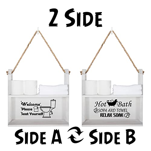 Bathroom Wall Shelf Over Toilet, 2 Tier Rustic Wooden Bathroom Decor Organizer for Toilet Paper Holder Storage, Restroom Storage Shelves, Bottles Towel Organiser Rack (Seat&Bath)