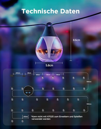 Govee Outdoor Fairy Lights, 30 m Dimmable RGBWIC LED Fairy Lights with 16 Million Colours and 111 Scene Modes, 80 lm per LED, Service Life 25,000 Hours, Works with Alexa, Google Assistant, Matter