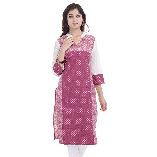 Chichi Women's Casual Printed Cotton Kurti Large Pink
