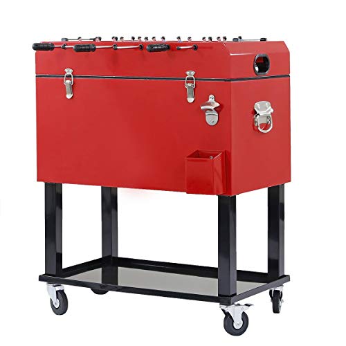 68 Quart Qt Red Patio Cooler Ice Chest with Foosball Table Top