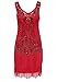 BABEYOND Women's Flapper Dresses 1920s V Neck Beaded Fringed Great Gatsby Dress Red
