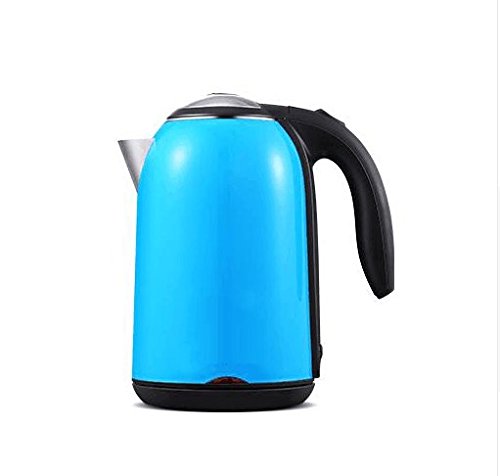 MINI Household electric kettle stainless steel double insulation hot boiler portable water heating pot teapot 1.7L EU US plug 220V (Blue)