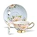 Panbado 3 Piece Bone China 6.8 oz Teacup and Saucer Set with Spoon - Beige Flowers