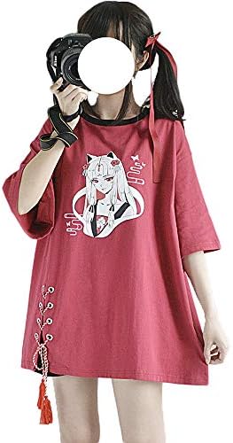 Himifashion Harajuku Comic Girl Lace Red Women Loose T-Shirt