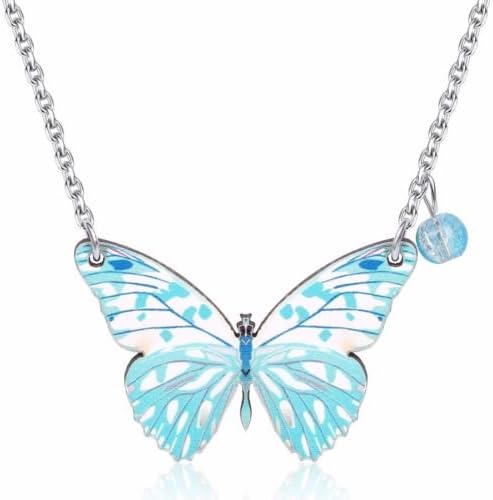 Beautiful elegant Aqua Blue Wood Butterfly Design Pendant Women Necklace N531