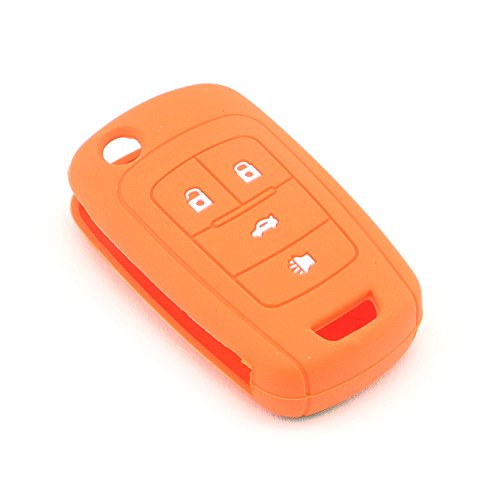 iSaddle Silicone Protecting Vehicle Remote Start Key Case Cover Fob Holder for Chevrolet 4 Button Camaro Cruze Equinox Malibu Orlando Sonic (Orange)