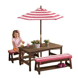 Amazon.com: KidKraft Table, Bench Set Pink & White Outdoor ...
