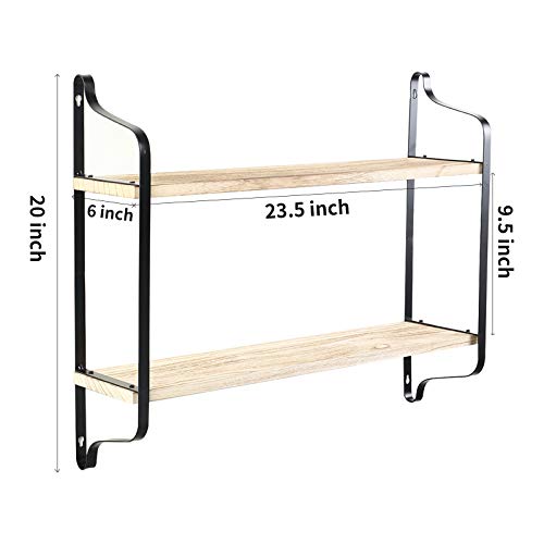 Rustic Floating Shelves, 2 Tier Floating Shelves Decorative Wall Mounted Storage Shelves for Living, Dining Room, Office, Wood Wall Shelf with Metal Brackets, Floating Shelves for Wall