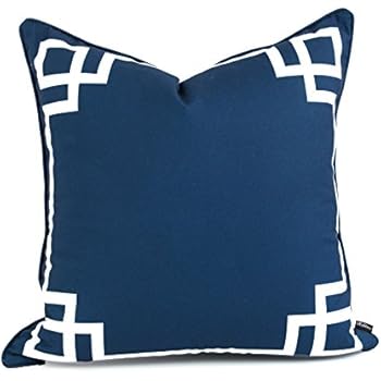 Hofdeco Decorative Throw Pillow Cover Indoor Outdoor Water Resistant Canvas Spring Navy Blue Greek Key 20