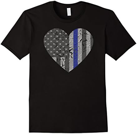 Men's Police Support-Thin Blue Line Heart Emblem Law Enforcement Medium Black