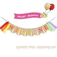 AERZETIX Wild One Burlap Bunting Banner with Muticolor Ribbons Streamers Perfect for Boy or Girl 1st Birthday Party Decorations Supplies