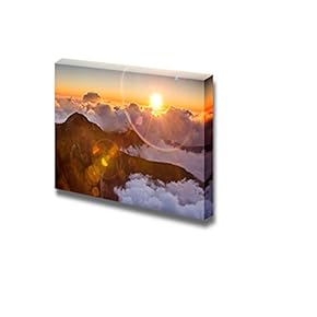 Beautiful Landscape Sunset Scenery with Famous Yushan West Peak Under Sunlight and Lens Flare in Taiwan Asia - Canvas Art Wall Art - 12" x 18"