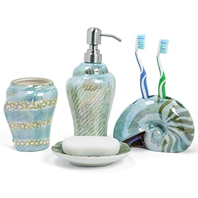 FORLONG Ocean Conch Sea Shell Ceramic Bathroom Accessories Set of 4,1 Gargle Cups 1 Toothbrush Holders 1 Soap Dishes 1… 419n816eL1L. SS400