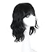 DEYNGS Fashion Short Wavy Wigs With Flat Bangs Natural Black Synthetic Full Wigs For Women None Lace Wigs That Look Real Heat Resistant +Free Wig Cap (BLACK)