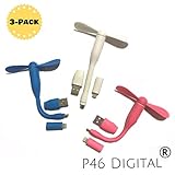 3-in-1 Mini Phone Fan - 3 PACK Bundle - Blue Pink & White - iPhone Fan, Fan for Android Phone & USB Fan for Laptop