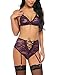 Avidlove Women Lingerie Set with Garter Belts High Waisted Lace Teddy Strap Bodysuit Babydoll Purple