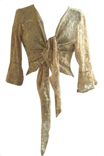 Gold Sparkly Sequin Lace Front Tie Evening Bolero Shrug. Size 18/20