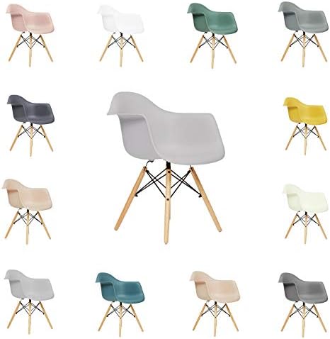 FUSIONWELL Plastic Dining Armchair with with Eiffel Retro Wooden Legs | Eames | Dining Chairs | Kitchen | Office | Lounge | Bedroom (Grey Tint, Natural Wood Legs)