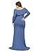 JustVH Maternity Fitted Elegant Gown Long Sleeve Off Shoulder Ruffles Maxi Photography Dress for Photoshoot Denim Blue
