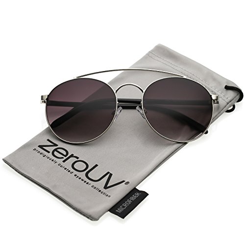 zeroUV - Modern Curved Double Crossbar Thick Arms Round Aviator Sunglasses 56mm (Silver/Lavender)