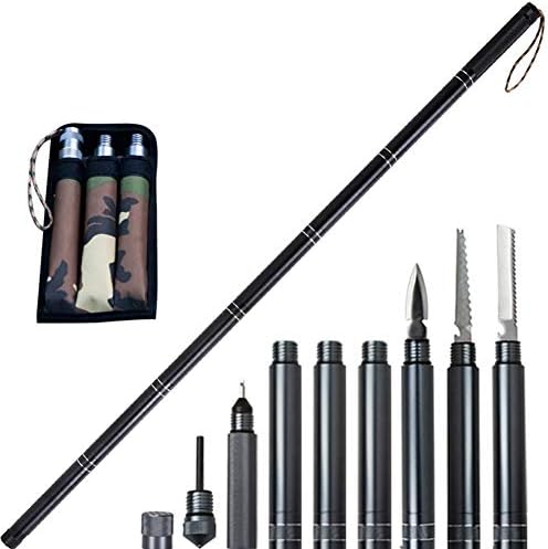 Multi-Function Trekking Pole with Storage Bag, Outdoor Camping Cane, Hiking Essential Equipment,Black,110Cm