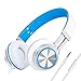 Sound Intone HD200 Stereo Lightweight Folding Headsets with Microphone,Girl Headphones,Boys Headphones,Stretchable Headband,Control Button,,Great Heavy Bass,with Soft Earpad Earphones for Iphone,All Android Smartphones,Pc,Laptop,Mp3/mp4,Tablet Earpieces(White Blue)