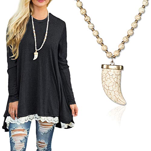 Algopix Similar Product 17 - Sanifer Long Bead Necklace Crescent