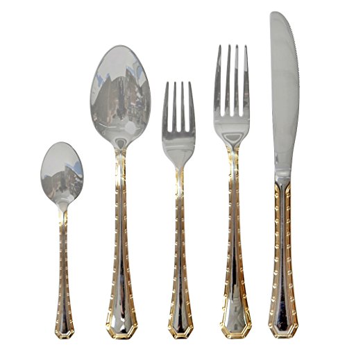 Italian Collection 'Damascus' 75-Pc Premium Silverware Flatware Serving Set, Dining Cutlery Service for 12, 24K Gold Plated 18/10 Stainless Steel Hostess Serving Set in a Chest