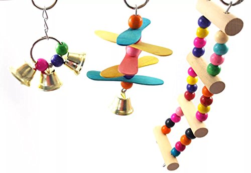 Borange Bird Toys Parrot Ladders Wood Stand Natual Stand Bird Colorful Swing Bridge Wooden Perches for African Grey Parakeet Budgie Cage Accessories