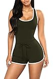 Selowin Girls Sleeveless Tank Top Solid Short Romper Jumpsuit with Drawstring Army Green M