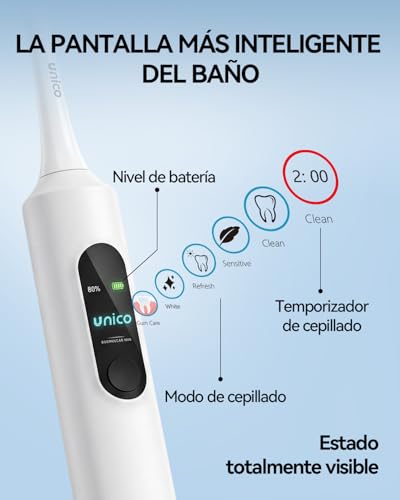 Unico Sonic Electric Toothbrush for Adults with Screen, 5 Modes, IPX7 Waterproof, Rechargeable, Black