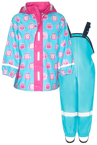 Playshoes Combinaison de pluie deux pièces, combinaison de boue, imperméable, Motif chouette turquoise, 104