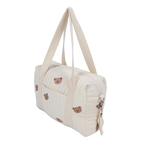 Focket Baby Stroller Organizer, Universal Large Space Baby Diaper Bag with Zipper, Embroidery Mom Handbag Stroller Accessories Storage Bag for Diaper, Phone, Keys, Toys, Baby Items (Bear Bag)