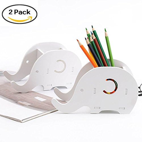 2pcs Cell Phone Stands,Elephant Cell Phone Mounts, Tablet Desk Bracket with Pen Pencil Holder Functions, for Tablet Nintendo Switch iPad Smartphone, Desk Decoration Stationery Organizer. ( White )