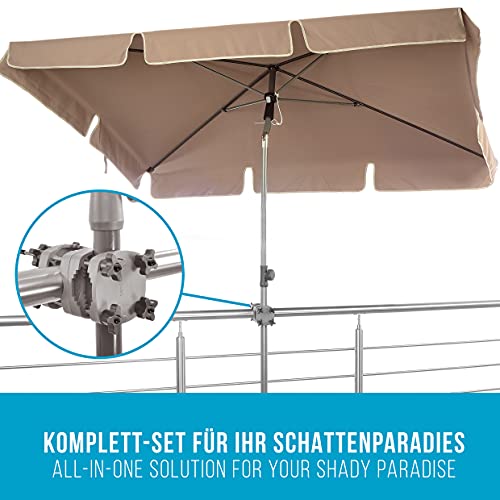 4smile SET Sonnenschirm Balkon rechteckig + Sonnenschirmhalter Balkongeländer - UV50+ Sonnenschirm 200x125cm, Taupe mit… – Bild 4