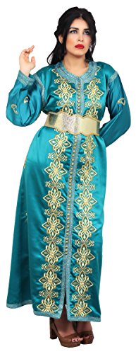 Moroccan Caftan Women Handmade Embroidery SMALL to LARGE Complimentary Belt Teal