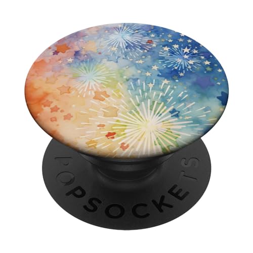 Festival Fireworks and Stars Watercolor Rainbow Ombré PopSockets Standard PopGr…
