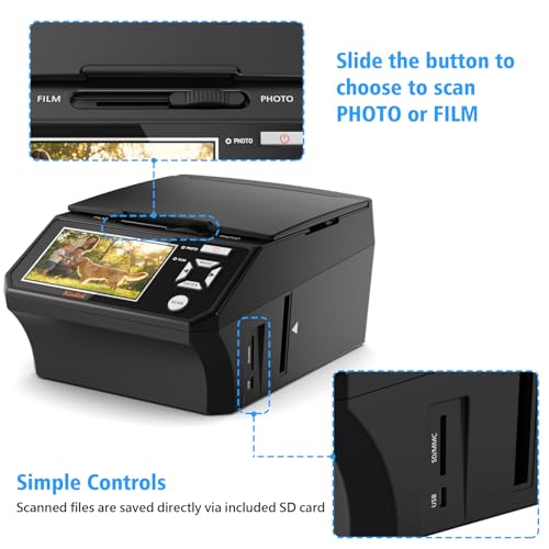 Scanner 4-en-1 Diapositives et Négatifs, Scanner Photo 22MP avec Écran LCD 5", Convertit 135/110 Films/Négatifs/Photos en JPEG Numérique, Carte SD 8Go Incluse