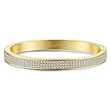 GuqiGuli Swarovski Elements Crystal Pave Oval 14K Gold-Tone Bangle Bracelet for Women, 7.4''