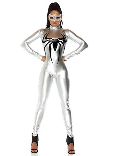 HPLY Women's Swordswoman Costume Silver Leather PU One Piece Spiderman Costume